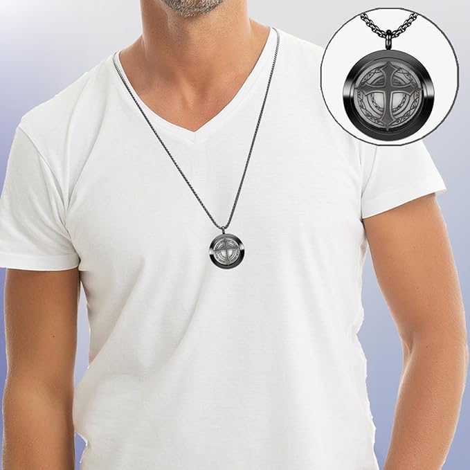 Aromatherapy Diffuser Necklace-Cross Essential Oil Necklace,Aromatherapy Diffuser Pendant for Men and Women,Portable,Suitable for Yoga,Meditation,Travel,Stress Relief Gift(Black 30mm)