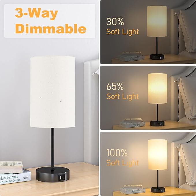 AKASUKI 18Inch Table Lamp with Dual Charging Station, 3 Way Dimmable Touch Lamp for Bedroom, Living Room, Office(LED Bulb Included)