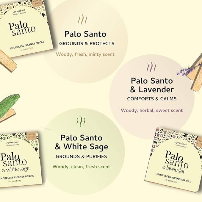 Palo Santo, Palo Santo + White Sage & Palo Santo + Lavender Smokeless Incense Bricks Refill | 3x9 Bricks | Aromatherapy | Smudging | Essential Oils | Air fresheners for Home | Meditation Accessories