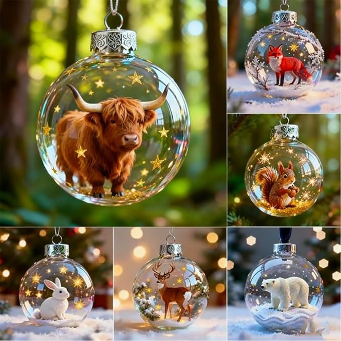 2026 Wildlife Wonders Collection Crystal Glass Ornament, Vivid 3D Animal Christmas Decoration, Clear Plastic Xmas Balls, Luxury Winter Tree Decor Sparkling Star Accents,Holiday Ornaments(Red Fox)