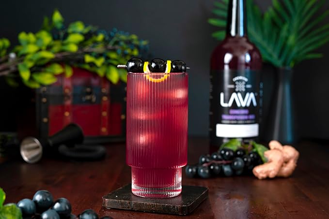 (3 Pack) LAVA Premium Concord Transfusion Mix made with concord grape juice, real ginger, ginger ale, no artificial sweeteners, 1-Liter (33.8oz) Glass Bottle, Ready to Use.
