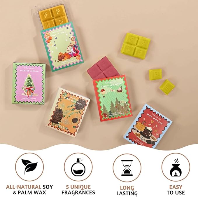 Folkulture Wax Melts Wax Cubes Strong Scent | Set of 5 (30 pc) Christmas Scented Wax Melts for Warmer | Long Lasting Candle Warmer Wax Melts | Pine and Cedar, Vanilla, Orange, Cinnamon