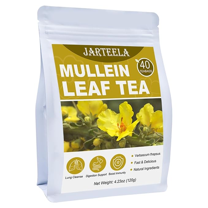 Jarteela - Mullein Leaf Tea Bags - 3g/Bag X 40 - Premium Compressed Dried Mullein Herbs for Easily Extracting & Great Flavor - Non-GMO - Caffeine-Free