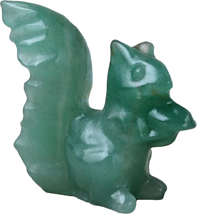 Green Aventurine Squirrel Crystal Healing Stone Spiritual Meditation Pocket Figurine Statue Natural Gemston Hand Carved Polished Home Room Office Desk Decoration Gift Collect