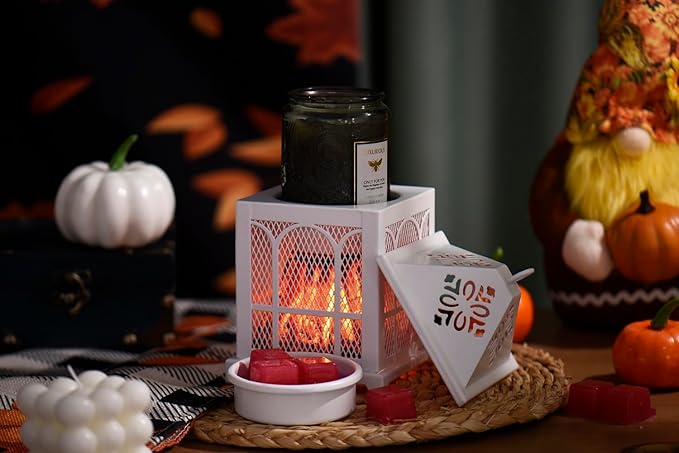 Dicimi Wax melt Warmer,4-in-1 Fireplace Wax Warmer,scentsy Wax Warmer for Scented Wax Cubes and Tarts or Fragrance Oils, Wax Burner for Home Office Bedroom Aromatherapy Present& Décor(House)