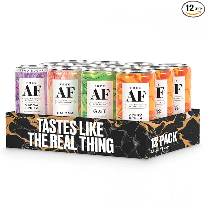 AF Drinks Non-Alcoholic Variety Pack | Alcohol Alternative Sparkling Cocktails with AFTERGLOW Botanical Warmth | Gluten-Free, Low-Calorie | 8.4 oz Cans (12-Pack)