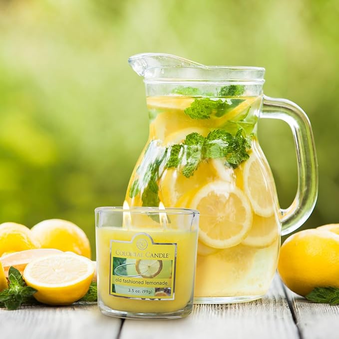 Colonial Candle Old Fashioned Lemonade Jar Candle, 2 Wick, 3.5 oz, Mottled Wax Candle