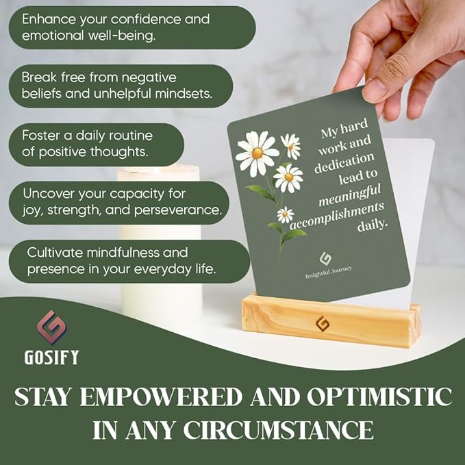 52 Positive Floral Affirmation Cards for Women with Display Stand - Mindful Affirmations to Build Success - Daily Growth Challenges & Inspiration - Mindfulness & Self Care Gift for Women, Men