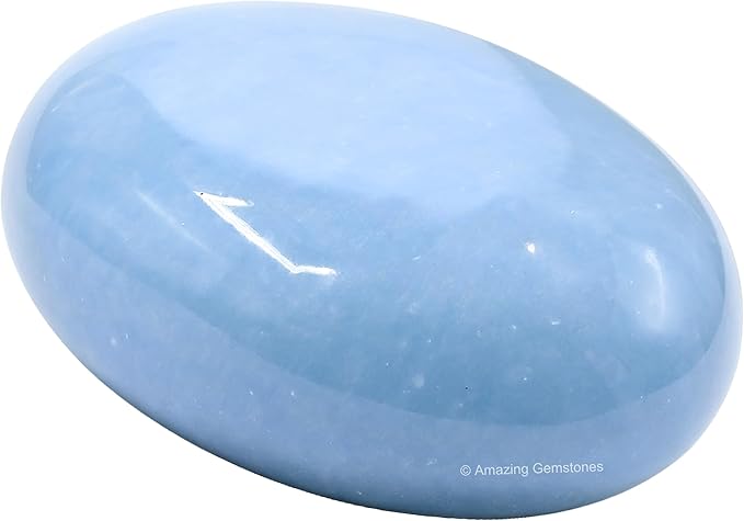 Amazing Gemstone Angelite Crystals and Healing Stones - Large Palm Stone Crystals Piedra - Crystal for Good Luck, Balanced Positive Energy, Meditation - Unique Stocking Stuffers, Gifts for Women
