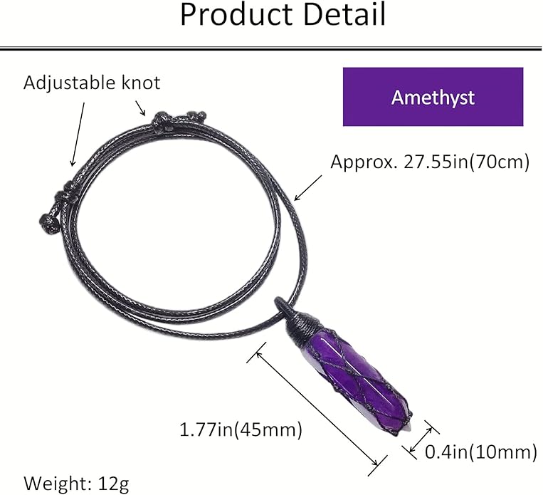 EDEN'S CALL Hexagonal Crystal Point Pendant Necklace for Unisex Adjustable Dainty Natural Stone Pendulum Amulet for Good Luck