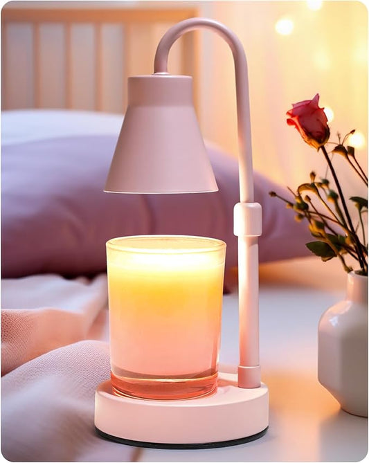 Candle Warmer Lamp with Adjustable Height, Stepless Dimming Function-Home Decor Lamp, Metal Candle Lamps for Jar Candles, No Flame Scented Candle Warmers with 2 Bulbs (Pink)