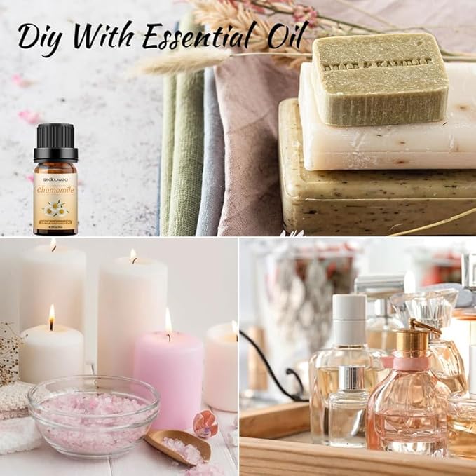 Sedbuwza 3 Pack Lavender Peppermint Chamomile Essential Oil 100% Pure and Natural Aromatherapy Gift Oils for Massage, Diffuser, Soaps, Candle