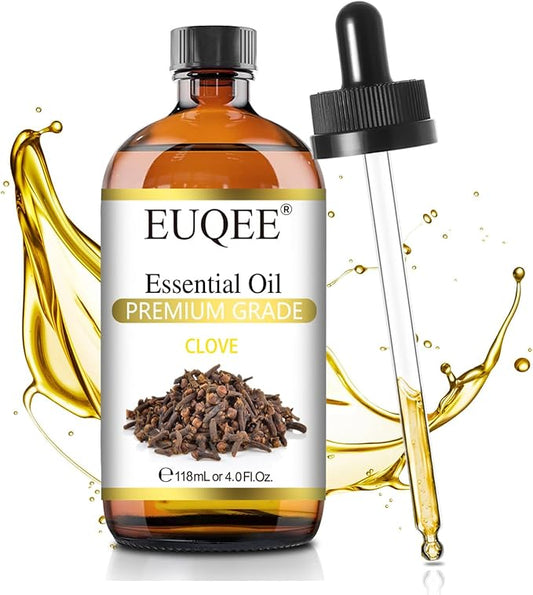 EUQEE Clove Essential Oil Large Capacity (4 oz/118 ml) Premium Clove Bud Oil - with Glass Dropper, Great for Diffusers, DIY Candle e & Soap Making