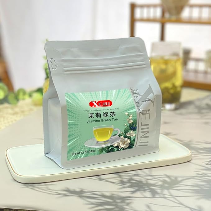 XIEJINJI Jasmine Tea Loose Leaf, 7.1 oz(200g), 100% Pure Natural Jasmine Flower, Traditional Scented Tea Technique, Fragrant Floral Scent, Low Caffeine, Resealable Bag