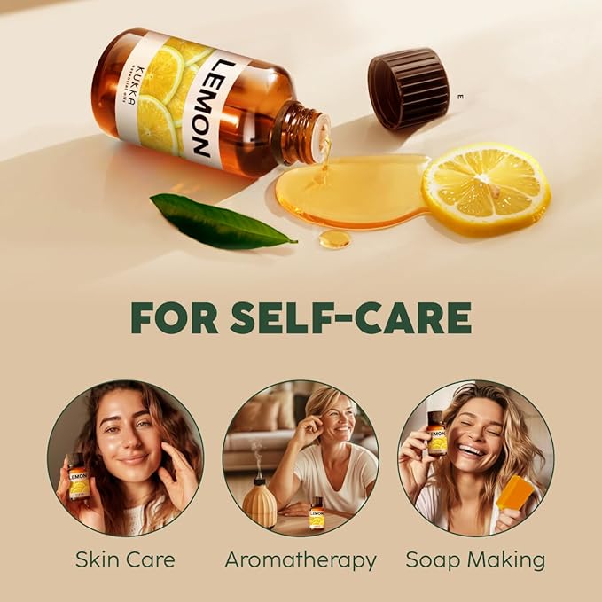 KUKKA Lemon Essential Oils - 0.34 Fl Oz - for Hair, Skin, Diffuser, Aromatherapy & DIY Soap Making Scent