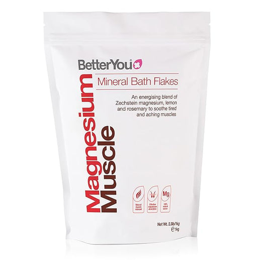 BetterYou Magnesium Muscle Bath Flakes - Mineral Bath Salts For Muscle Recovery - Post-Workout Soak For Sore Muscles - Natural Magnesium - 2.3 lb