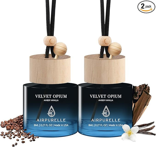 Car Air Freshener Hanging 2 Pack Car Air Fresheners Diffuser - Amber Vanilla Fragrance Oil Air Diffuser for Car, 45+ days Long Lasting Fragrance, Two 0.27 FL OZ/8ML Made in USA Car Air Fresheners
