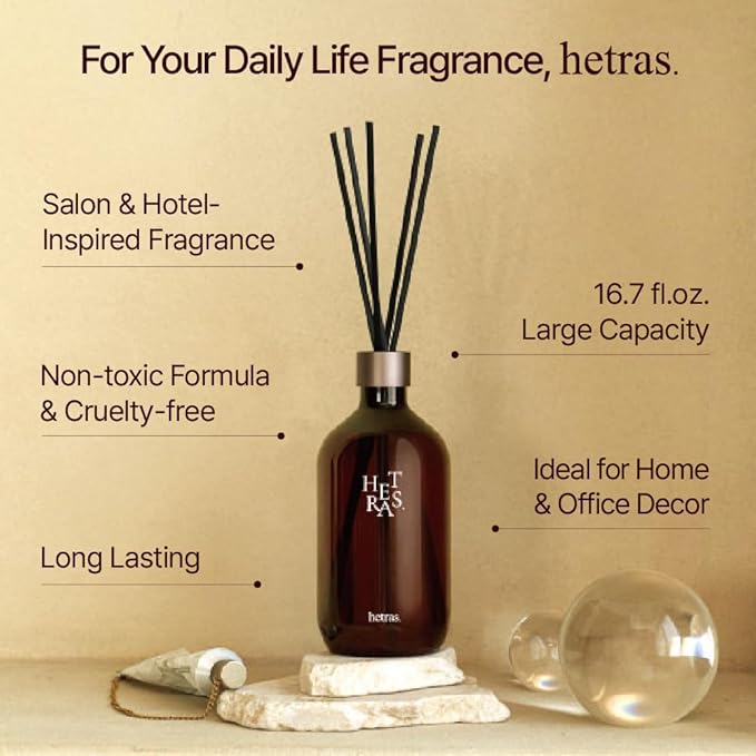 hetras Premium Reed Diffuser Set 16.9 fl.oz. 2 Pack | Jeju Saryeoni Forest - Citrus & Greenery Scent | Long-Lasting Luxury Fragrance with 10 Reed Sticks for Home & Office | Gifts for Loved One