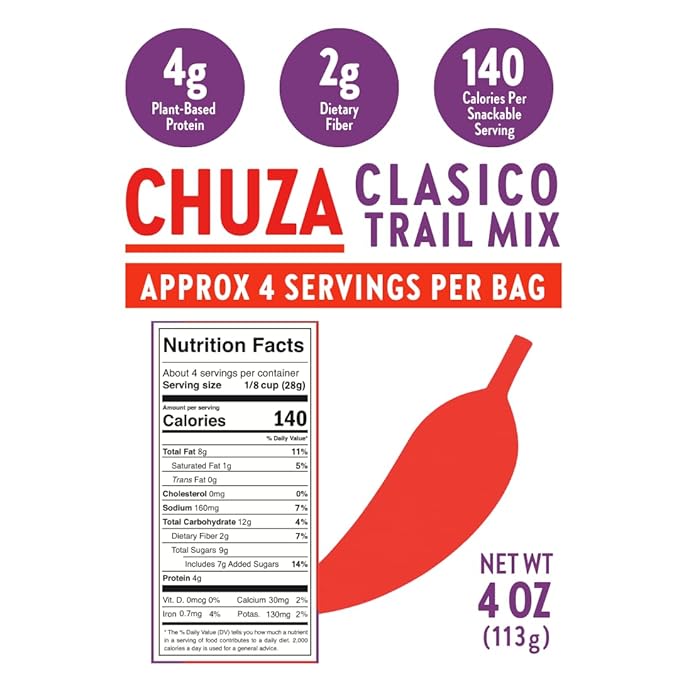 CHUZA Clasico Trail Mix – Semi Spicy Sweet Snack with 100% Mexican Spices – Dried Cranberries, Almonds, Peanuts & Cashews – High Protein, Gluten-Free – 4 oz