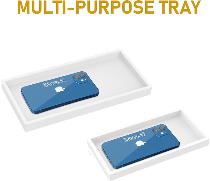 Bathroom Counter Tray,EG-SIPRO High-Grade Thickened Silicone Bathroom Vanity Tray,Shatterproof Durable Rectangle Bathroom Soap Dispenser Tray for Bathroom Countertop,White,Small+Large (EGTRAY)