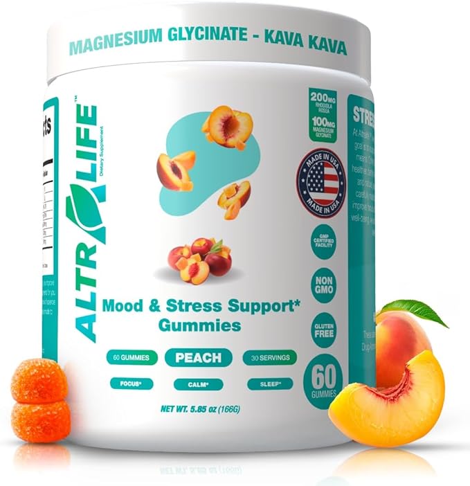 Kava Kava Gummies - Stress Relief Supplement with Magnesium Glycinate, Rhodiola Rosea, Holy Basil - 30 Servings for Calm Mood, Focus & Sleep Support - Cortisol Supplements for Women and Men