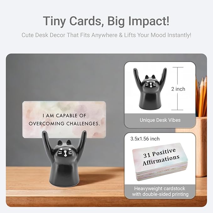 ZEARPT Affirmation Card Deck for Women, Self Care Gift, Positive Affirmation Cards with Holder, Gift for Her, Daughter, Niece, Sister, Daily Affirmations, Midlife Manifestation Gift (Black - Cat)