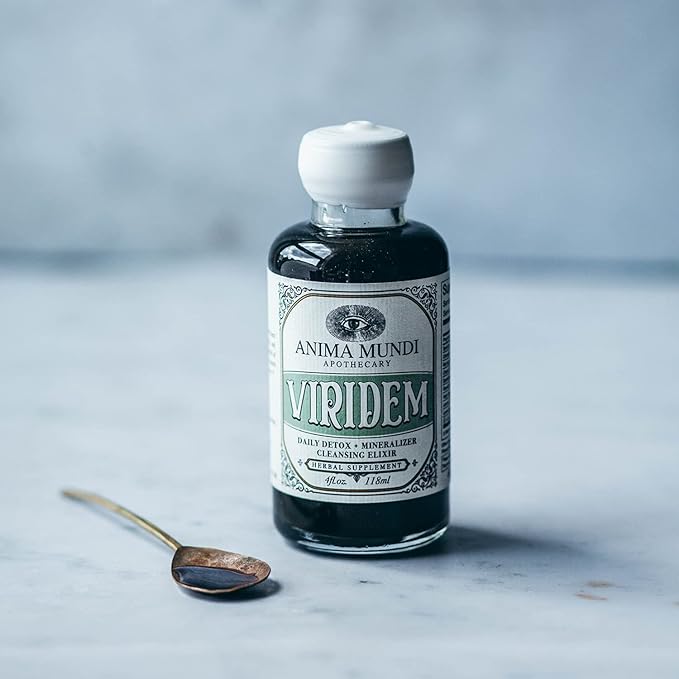 Anima Mundi Apothecary Viridem Greens Detox Elixir - GI & Liver Detox Liquid Supplement, Natural Herb Cleanse with Chlorophyll, Moringa + Organic Chlorella - Add to Juice & Alkalizing Teas (2oz)