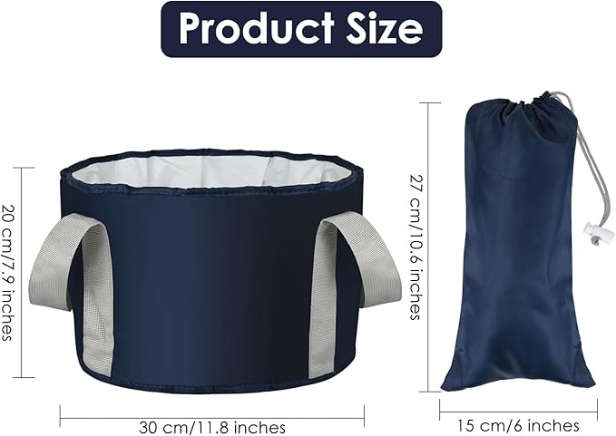 Foot Soaking Tub Collapsible Bucket with Handle 4.7 Gallon/18 L Portable Wash Bag for Fishing, Traveling, and Camping - Navy Blue
