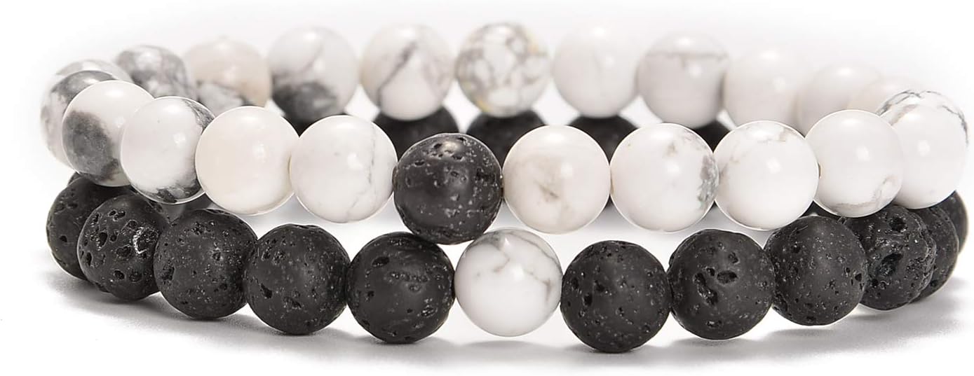 AD Beads 2Pcs His & Hers Distance Beads Bracelets Elastic Natural Stone Yoga Bracelet