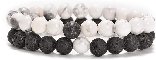 AD Beads 2Pcs His & Hers Distance Beads Bracelets Elastic Natural Stone Yoga Bracelet