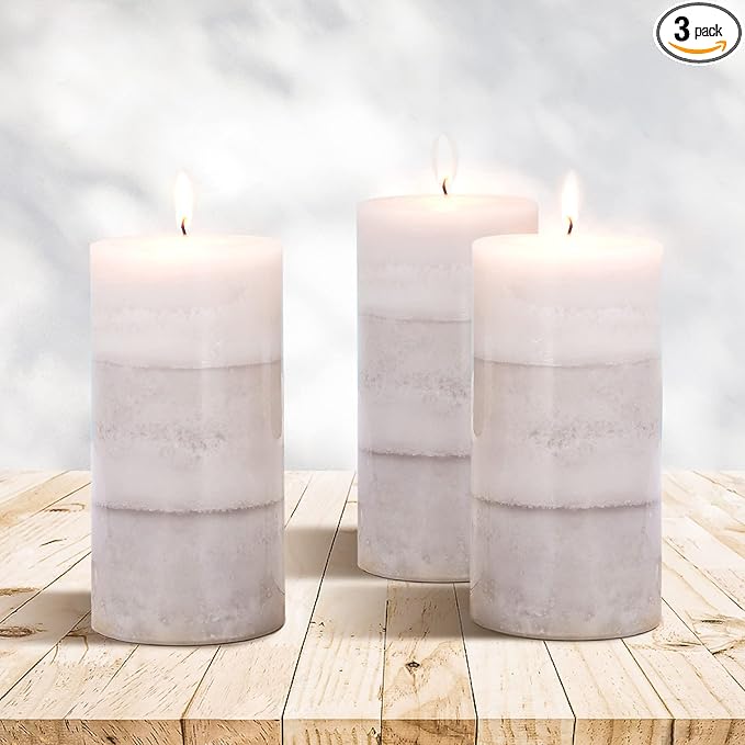 3" x 6" Creamy Coconut Scented Pillar Candles Long Burning Cotton Wick Candle Gift Set for Home Decorations
