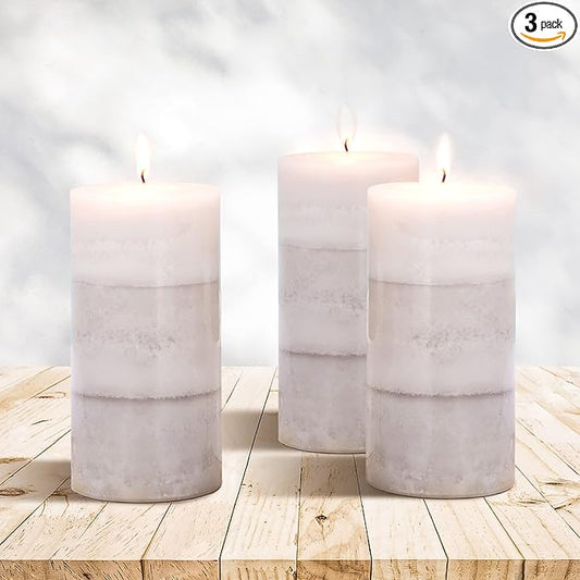 3" x 6" Creamy Coconut Scented Pillar Candles Long Burning Cotton Wick Candle Gift Set for Home Decorations