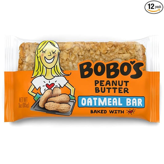 Bobo's Oatmeal Bars, Peanut Butter, Gluten Free Vegan Whole Grain Oat Bars, Pack of 12
