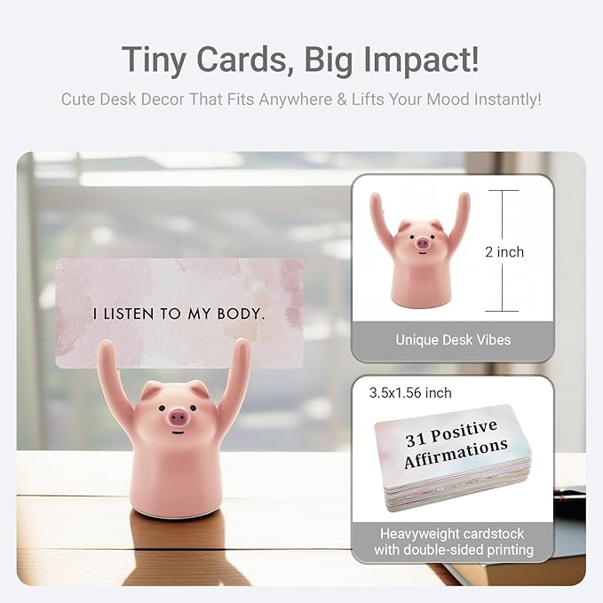 ZEARPT Affirmation Card Deck for Women, Self Care Gift, Positive Affirmation Cards with Holder, Gift for Her, Daughter, Niece, Sister, Daily Affirmations, Midlife Manifestation Gift (Pink - Pig)