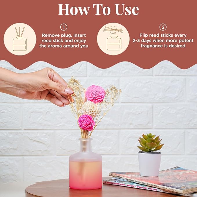 Folkulture Reed Diffusers for Home, 5 oz | Cherry Blossom Scent Diffuser Oil with Sticks for Pink Bathroom Decor Accessories | Floral Essential Oils | Cute Shelf Decor