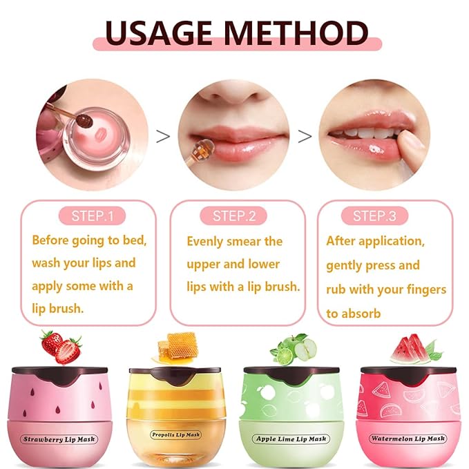 Apple Lime Lip Balm, Honey Strawberry Apple Watermelon Lip Mask, Vitamin E Lip Masks, Moisturizing Lip Sleeping Mask, Lip Balm With Stick, Lip Scrubs Exfoliator