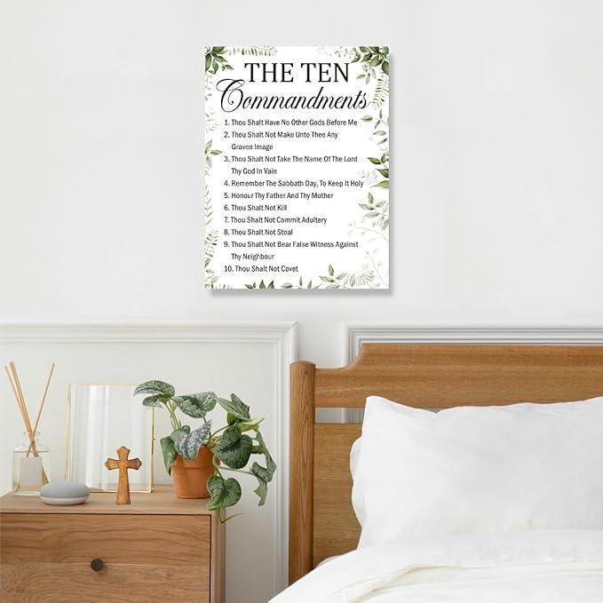 Gwisml The Ten Commandments Inspirational Bible Verse Canvas Wall Art,Motivational Scripture Print Painting Artwork for Christian Home Office Bible Verse Wall Decor