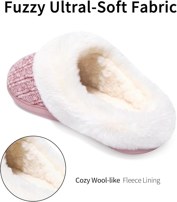 Evshine Warm Knit House Slippers for Women Comfy Wool-Like Lined Chenille Slippers with Memory Foam and Indoor Outdoor Soles