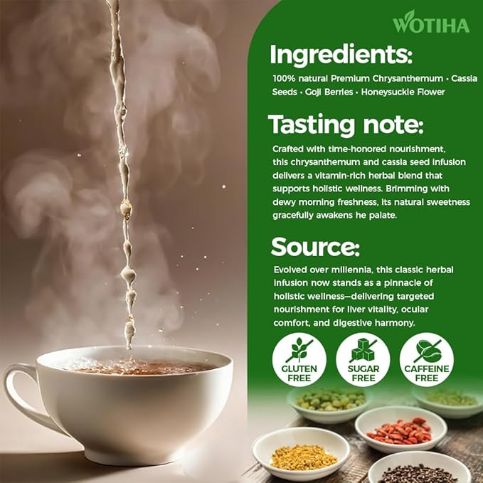 WOTIHA Chrysanthemum cassia seed tea 150g，30 Herbal Teabags， burdock root tea | Honeysuckle | Goji berry | Osmanthus flower | Combination Herbal Tea