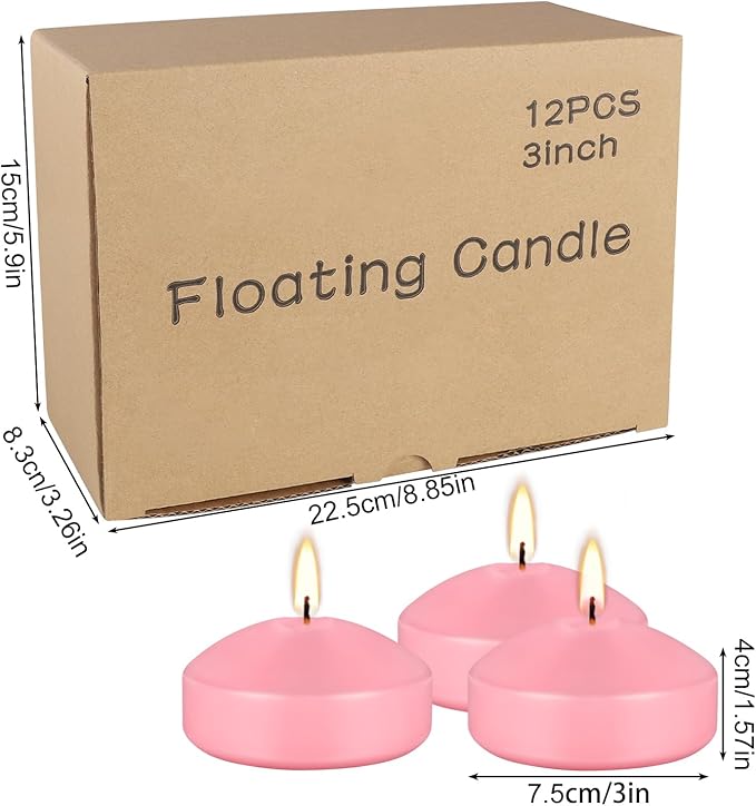 12-Pack 3 Inch Pink Floating Candles - Romantic Decor for Celebrations, and Parties