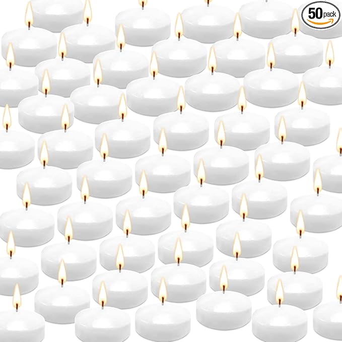 50 Pack 2-Inch Floating Candles - Ideal for Weddings and Daily Use - White, Odorless and Smokeless