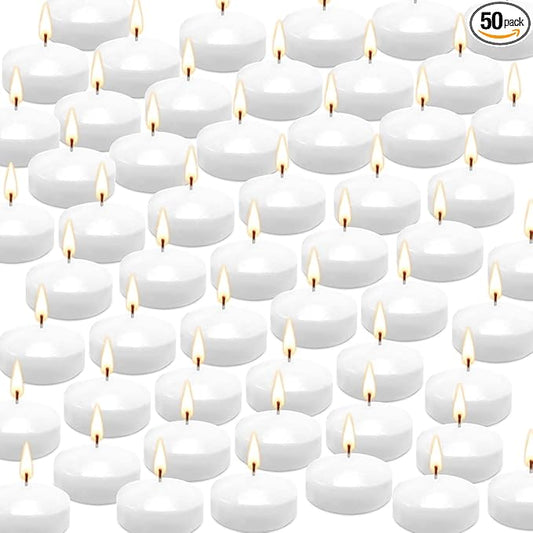 50 Pack 2-Inch Floating Candles - Ideal for Weddings and Daily Use - White, Odorless and Smokeless
