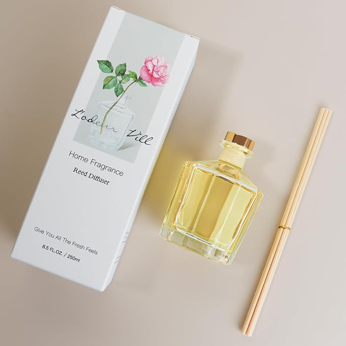 L'odeur Vill Reed Diffuser, 8.5 Oz(250ml) Fresh Linen Bathroom Diffuser with 10 Sticks, Scented Diffuser Home Fragrance Essential Oil Reed Diffuser Set for Home Large Rooms Bathroom Shelf Decor