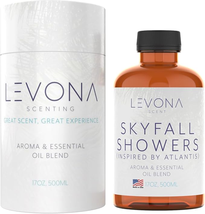 Levona Scent Essential Oil - Luxury Aroma for Home, Office, Hotel & Spa, Ideal for Humidifiers & Diffusers, Hotel Fragrance with Neroli, Orange & Melon - 500ml / 17 fl oz, Skyfall Showers