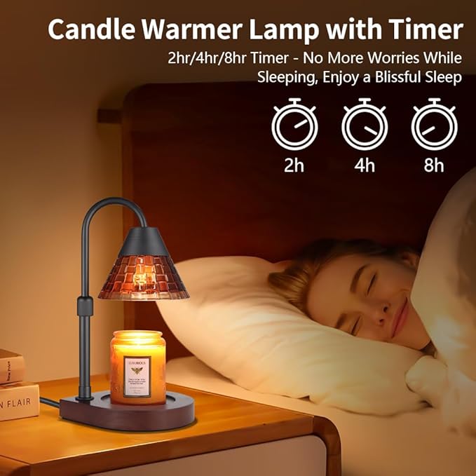 Candle Warmer Lamp with Timer, Dimmable Electric Candle Warmer Melter for Scented Candles Top-Down Melting,Home Decor Mothers Day Birthday Gifts for Women Mom Grandma(Brown Glass)