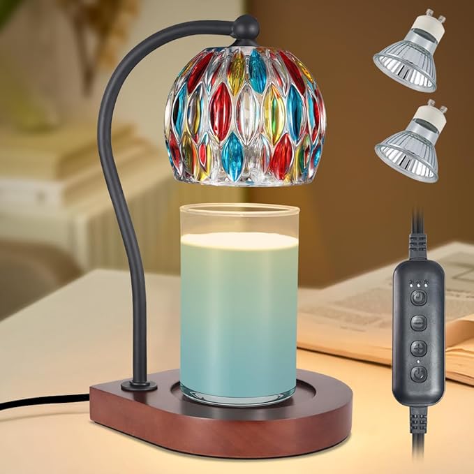 Candle Warmer Lamp with Timer, Birthday Gifts for Women Electric Candle Lamp Warmer for Jar Candles with 2Bulbs, Candle Warmer for Home Decor Mom Christmas (05-Seven Colors)