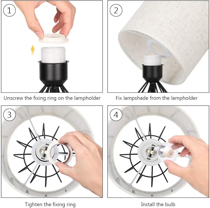 HAITRAL Black Modern Table Lamp - Minimalist Small Bedside Lamp with Hollowed Out Base Linen Fabric Shade, Vintage Nightstand Lamp for Bedroom Living Room Side Table Desk Kids Room