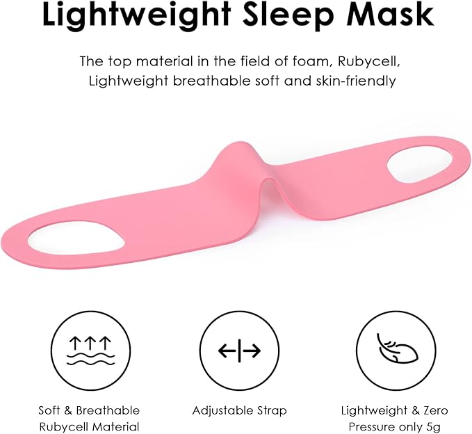 FRESHME Lightweight Breathable Sleep Mask Zero Pressure Blocking Light Sleeping Eye Mask for Men Women Travel Nap Blindfold Eye Shade Cover with Flexible Elastic Ear Hanging for Side Sleeper Pink