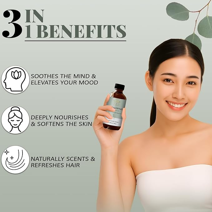 Eucalyptus Essential Oil for Diffuser | 100% Pure and Natural Eucalyptus Oil | for Skin Body Aromatherapy Home Fragrance Carrier Bath Steamroom 3.38 fl. Oz…