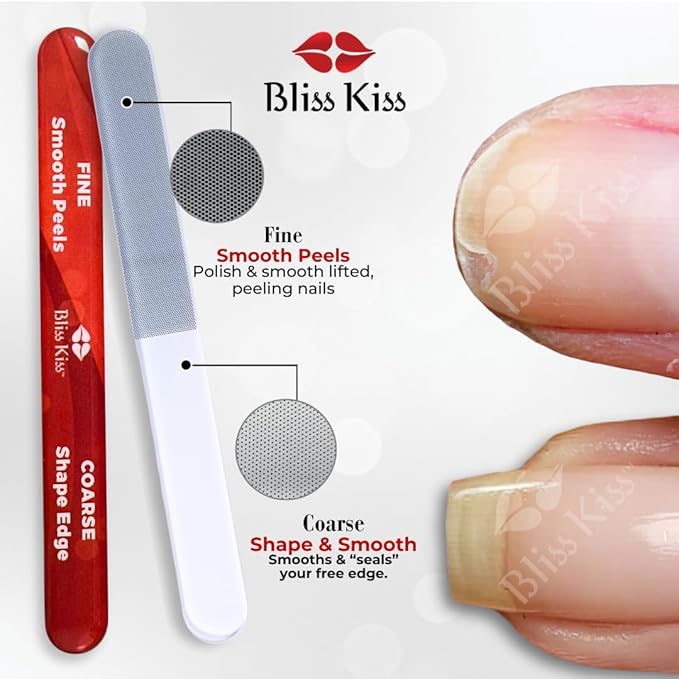 Bliss Kiss Nano Glass Nail Files & Buffer for Weak, Brittle, Peeling Nails for Women for Natural Nails with Case